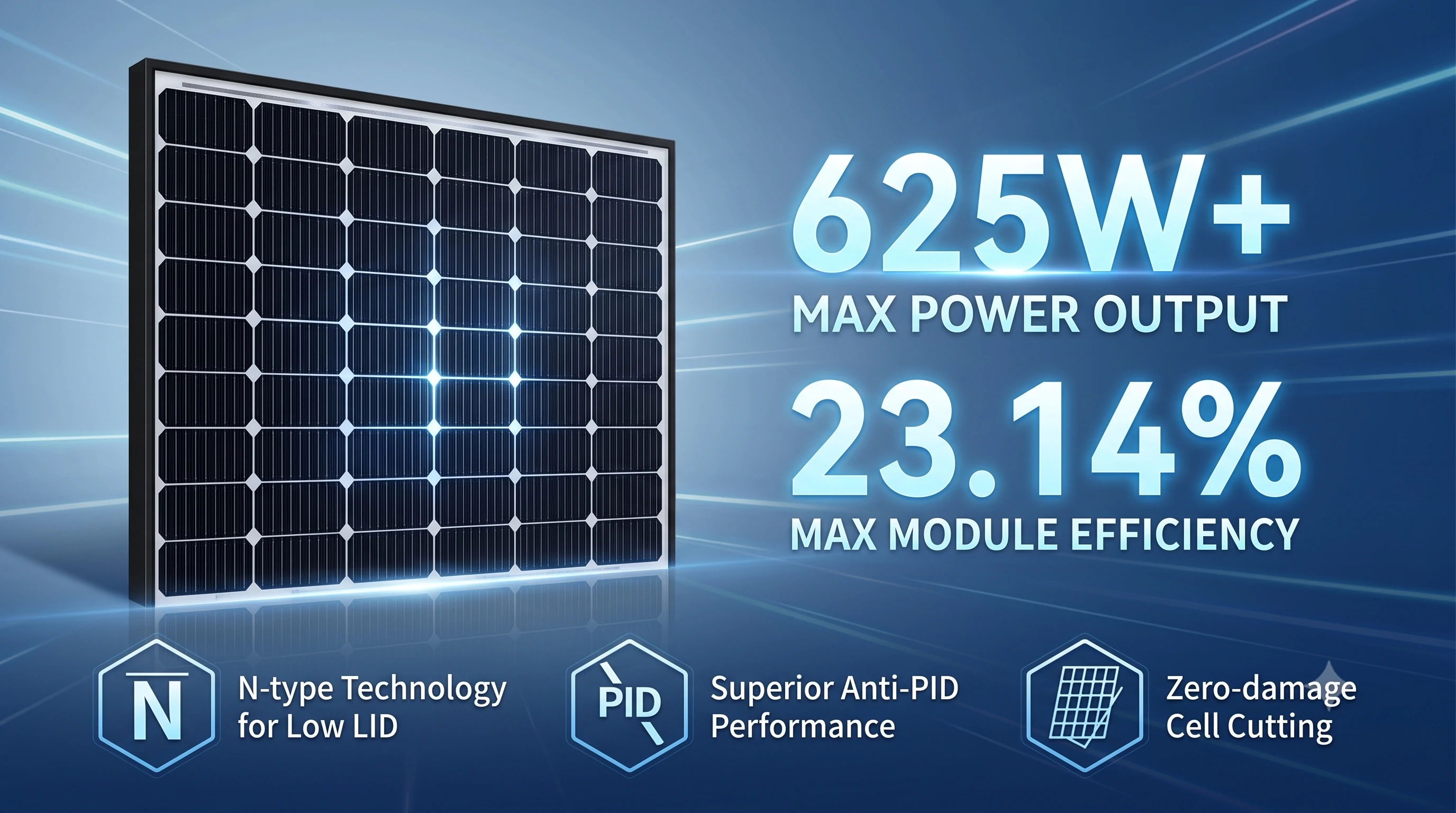 Up to 625W with 23.14% module efficiency
